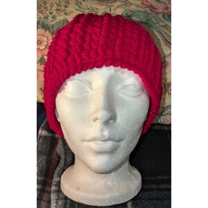 Crochet Ribbed Rouge Colored Beanie Size Medium
